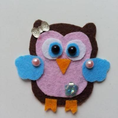 chouette /hibou en feutrine rose et marron  65*65mm