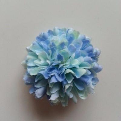 Fleur  pompon en tissu  bleu et verte 50mm