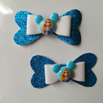 RAIP001 Lot de 2 barrettes crocodile noeuds  blanc et bleu turquoise  princesse raiponce