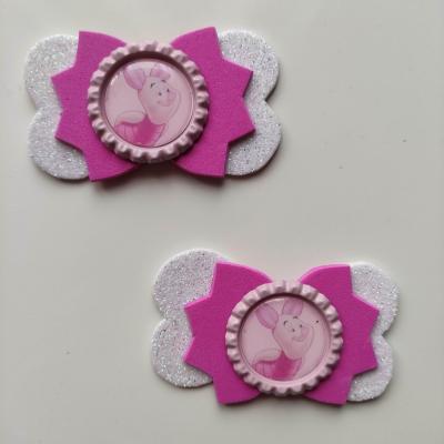 Lot de 2 barrettes crocodile noeuds rose et blanc porcinet B093