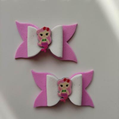 Lot de 2 barrettes crocodile noeuds rose et blanc sirene B095