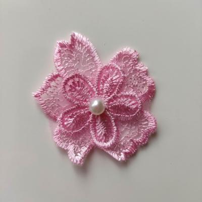 Double fleur en dentelle rose 50mm (3)