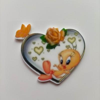 cabochon en resine plat titi et grominet  coeur 40*45mm