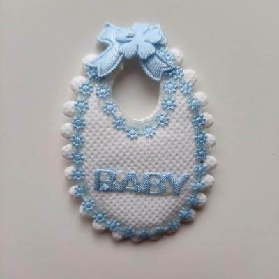 embellissement bavoir en tissu blanc et bleu 65*45mm