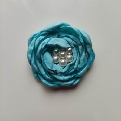 fleur satin de soie centre perle 55mm vert turquoise