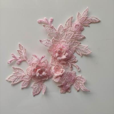 applique  en dentelle et fleur rose  15*19cm