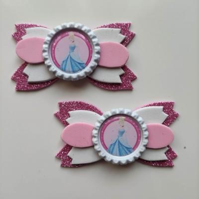 CEN004 Lot de 2 barrettes crocodile noeuds  rose et blanc princesse cendrillon