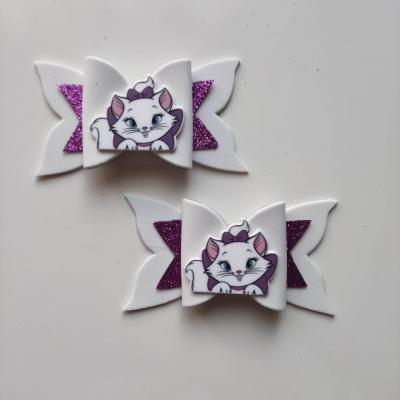 MAR002 Lot de 2 barrettes crocodile noeuds violet et blanc  marie aristochat