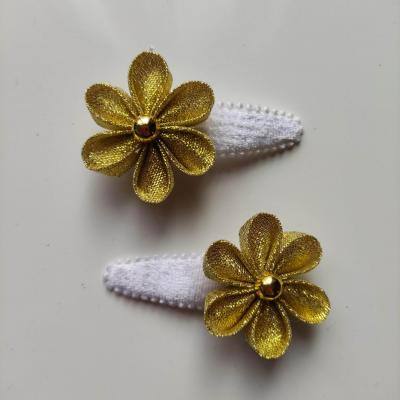 lot de 2 barrettes clic clac fleurs doré or B114