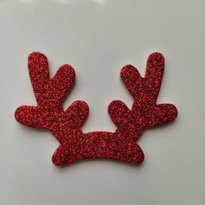 applique bois de renne pailleté rouge 75*50mm