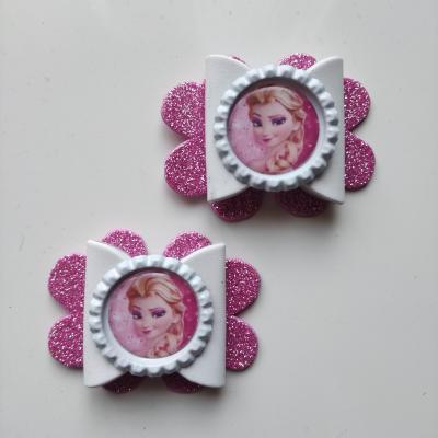 RDN006 Lot de 2 barrettes crocodile noeuds rose et blanc anna et elsa reine des neiges