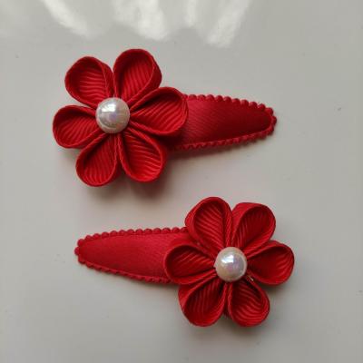 lot de 2 barrettes clic clac fleurs rouge  B113