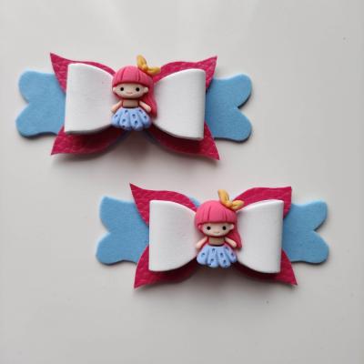 Lot de 2 barrettes crocodile noeuds bleu, rose fuchsia et blanc petite fille B088