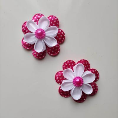 lot de 2 barrettes crocodile fleurs satin blanc et rose fuchsia  B112