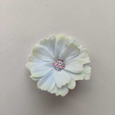 fleur en tissu  bleu et vert clair   40mm