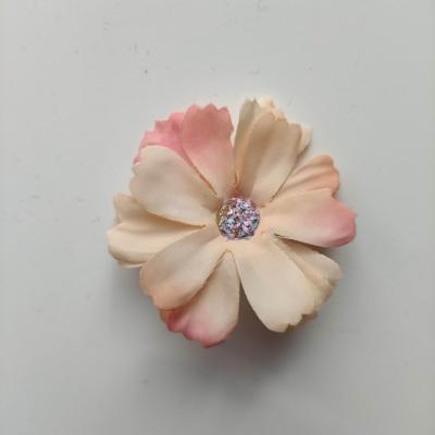 	fleur en tissu  peche et vieux rose  40mm (2)