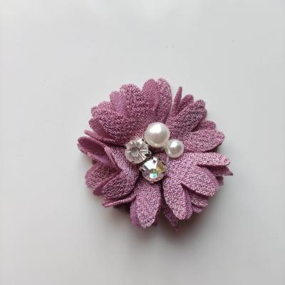 Fleur tissu crépé perle et strass 50mm vieux rose