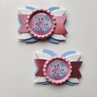 Lot de 2 barrettes crocodile noeuds  bleu, rose et blanc petshop B080