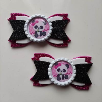 Lot de 2 barrettes crocodile noeuds  noir, blanc et rose fuchsia  panda B078