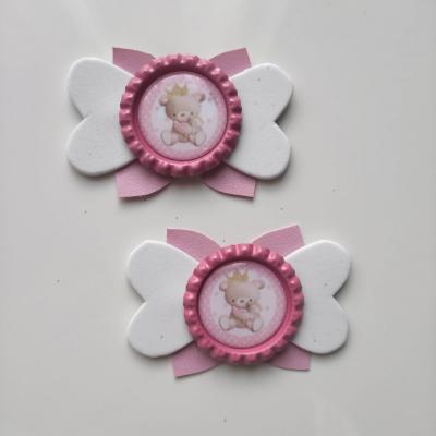 Lot de 2 barrettes crocodile noeuds rose et blanc  ourson B098