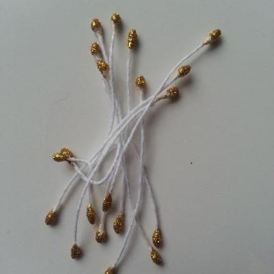 Lot de 10 pistils pailletés  tête de 3mm doré or