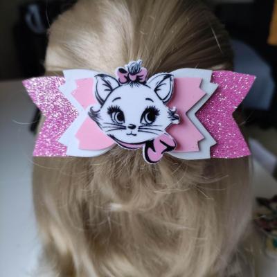 grosse barrette noeud rose et blanc marie aristochat   B109