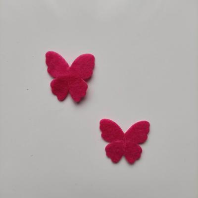 Lot de 2 appliques papillons feutrine  22*25mm rose fuchsia