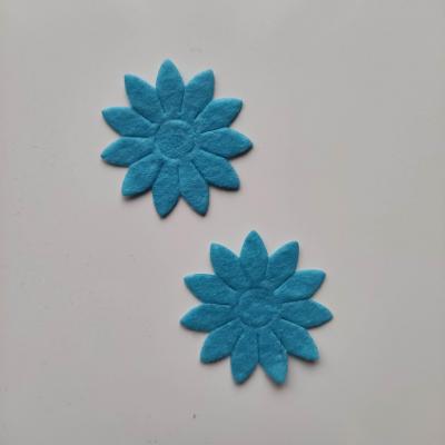 Lot de 2 appliques fleur feutrine 40mm bleu