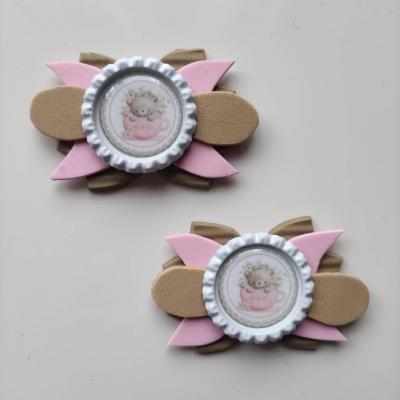 Lot de 2 barrettes crocodile noeuds  rose et beige ourson B082