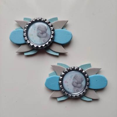 Lot de 2 barrettes crocodile noeuds bleu et gris ourson B096