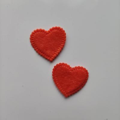 Lot de 2 appliques coeur feutrine 25*25mm orange