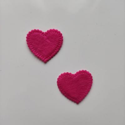 Lot de 2 appliques coeur feutrine 25*25mm rose fuchsia