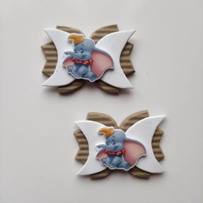 DUMB002 Lot de 2 barrettes crocodile noeuds beige et blanc  dumbo l'éléphant