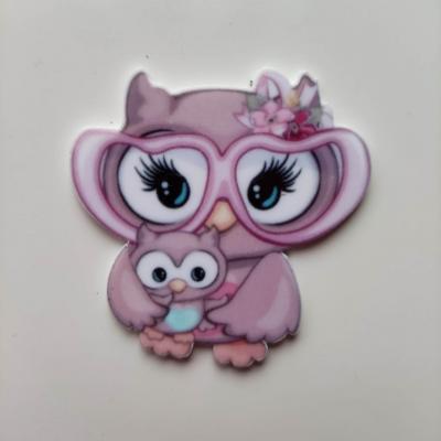 cabochon  en résine  hibou, chouette et son bébé rose   45*45mm