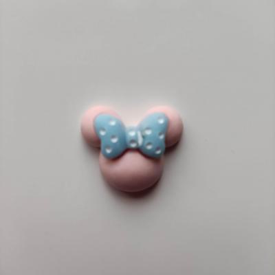 Cabochon minnie plat en résine 20*20mm rose à noeud bleu à pois