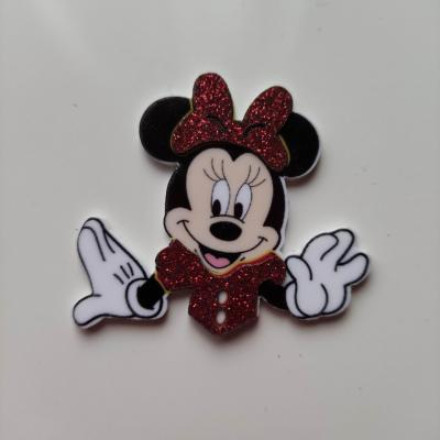 minnie cabochon plat en résine  souris robe et noeud rouge pailleté 45*40mm