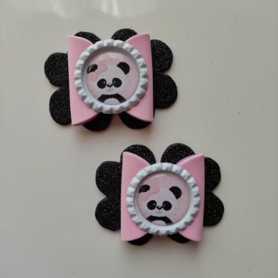 Lot de 2 barrettes crocodile noeuds  noir et rose panda B077