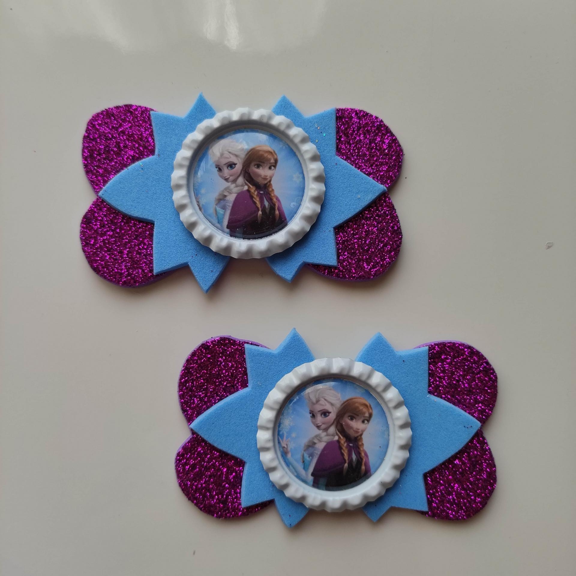 RDN004 Lot de 2 barrettes crocodile noeuds violet bleu anna et elsa reine  des neiges