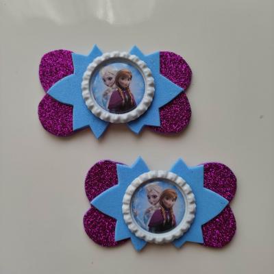 RDN004 Lot de 2 barrettes crocodile noeuds violet bleu anna et elsa reine des neiges