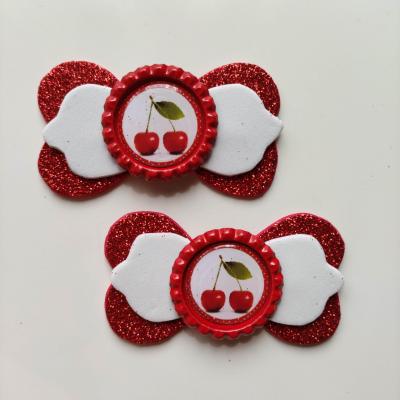 Lot de 2 barrettes crocodile noeuds  blanc et rouge cerise  B066