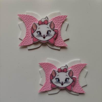 MAR011 Lot de 2 barrettes crocodile noeuds rose et blanc  marie aristochat