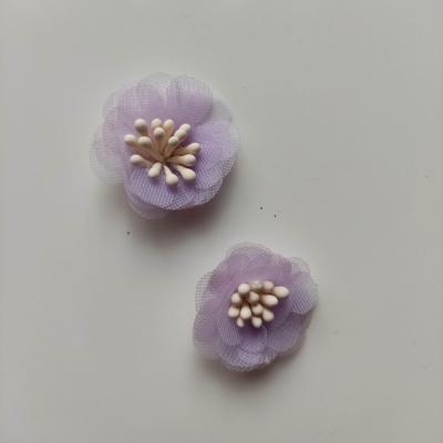 lot de 2 fleurs voile et pistils 25mm mauve