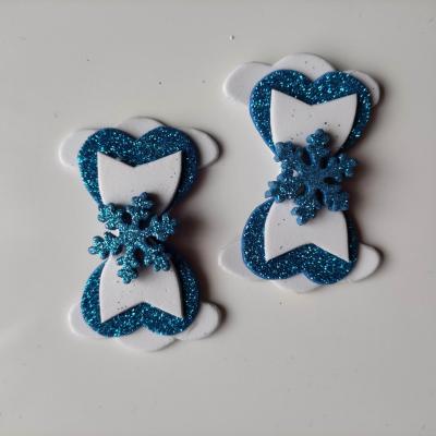 lot de 2 barrettes crocodile noeuds blanc et bleu turquoise flocon de neige   B102