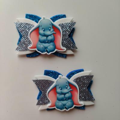 DUMB001 Lot de 2 barrettes crocodile noeuds blanc et bleu turquoise dumbo l'éléphant