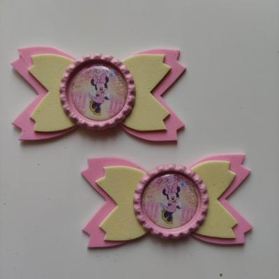 MINN018 Lot de 2 barrettes crocodile noeuds jaune et rose minnie