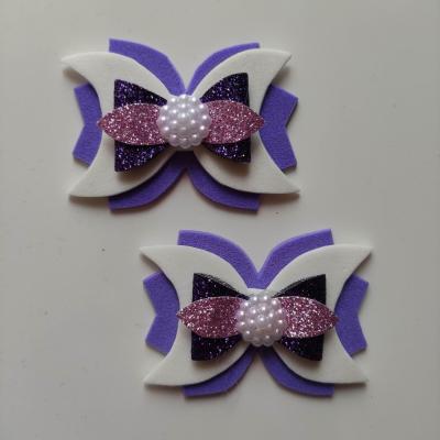 lot de 2 barrettes crocodile noeuds blanc et violet B122