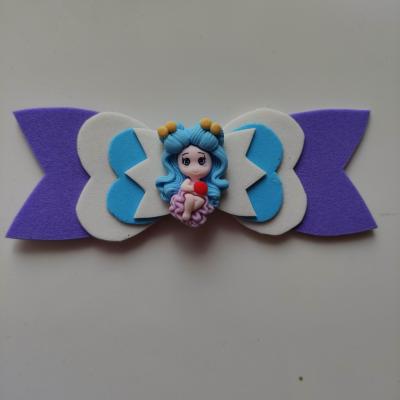 grosse barrette noeud violet, blanc et bleu petite fille   B107