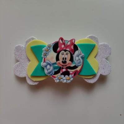 grosse barrette noeud  blanc, jaune et vert minnie  GBMIN01