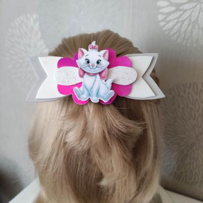 grosse barrette noeud gris , rose et blanc marie aristochat GBMAR01