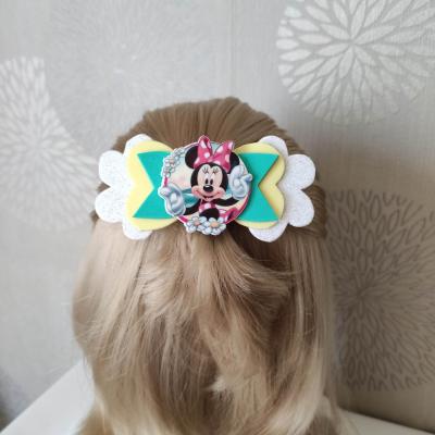 grosse barrette noeud  blanc, jaune et vert minnie  B146